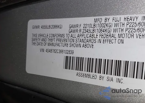 2006 Subaru Baja Sport from USA, damaged, VIN 4S4BT62C366102839